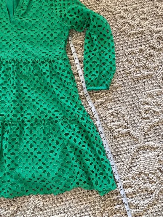 J. Crew Bright Green Eyelet Tiered Dress Size Small - Picture 3 of 5